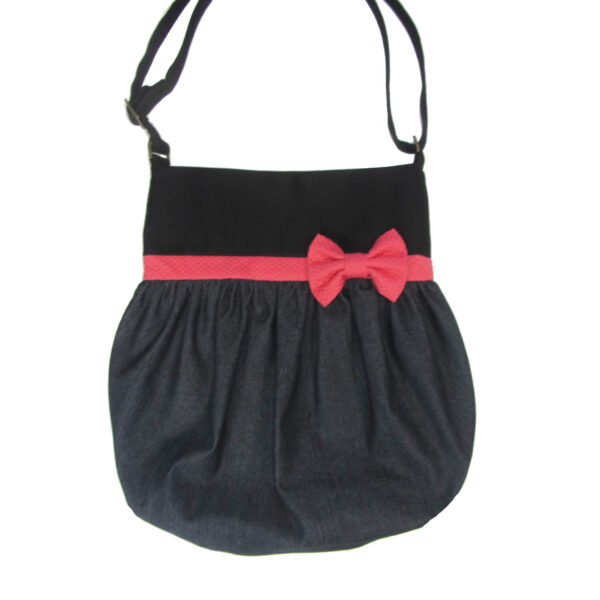 Fourre-tout bandoulière noeud de couleur corail - Sac denim - Image 2