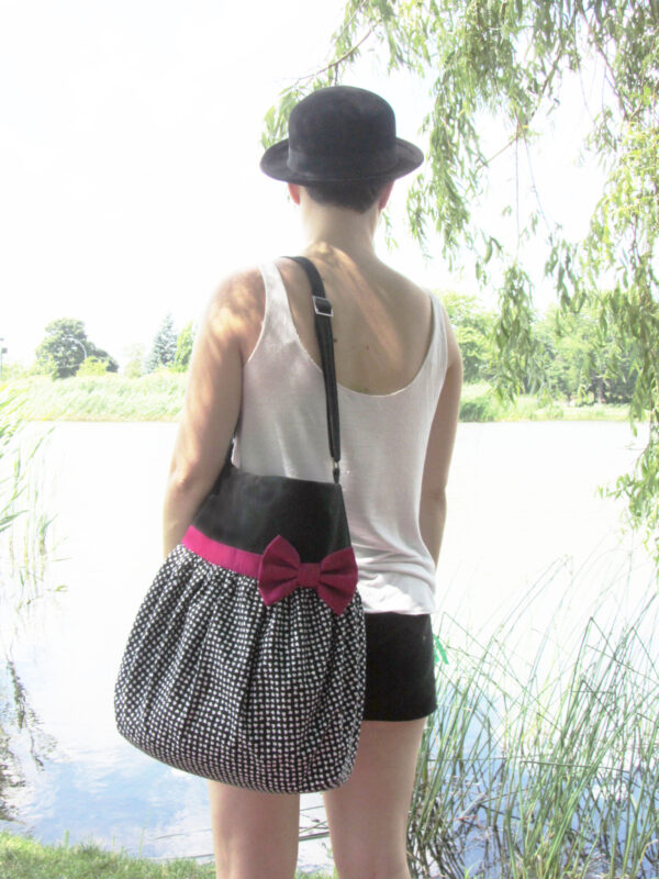 Fourre-tout à pois - Sac bandoulière noeud rose foncée - Image 6