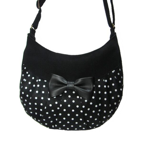 Petit sac à main pois noir et blanc avec bandoulière ajustable - Image 2