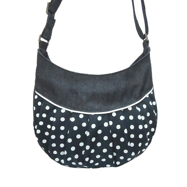 Petit sac bandoulière denim bleu pois blanc - Avec ou sans noeud - Image 7