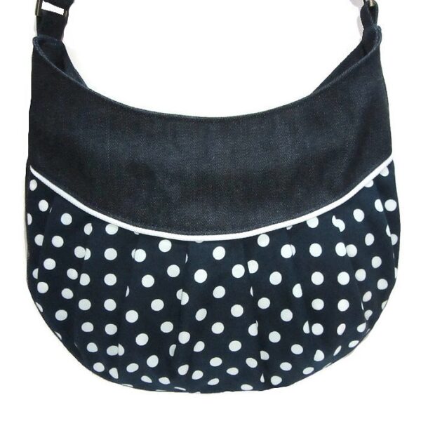 Petit sac bandoulière denim bleu pois blanc - Avec ou sans noeud - Image 6