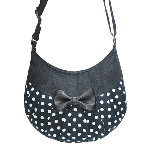 Petit sac bandoulière denim bleu pois blanc - Avec ou sans noeud - Image 2