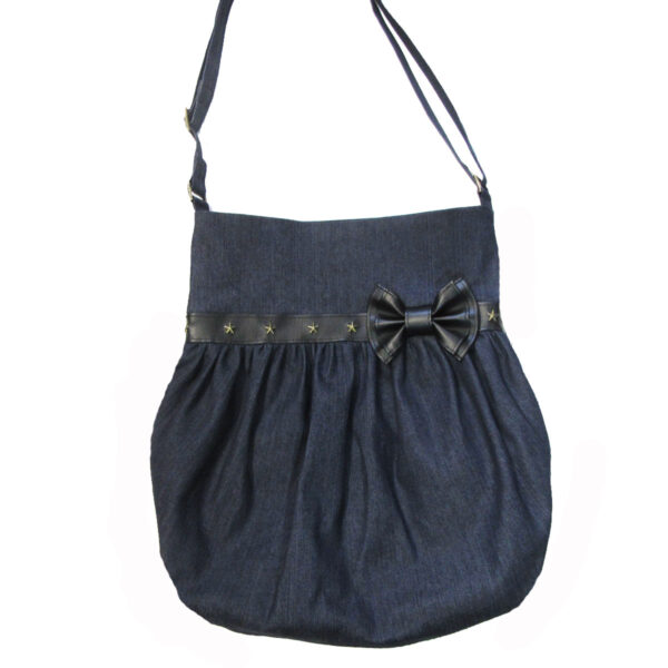 Fourre-tout denim bleu - noeud en cuirette noir - Avec ou sans rivet - Image 3