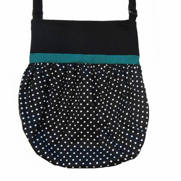 Sac noir à pois blancs - Fourre-tout bandoulière noeud turquoise - Image 4
