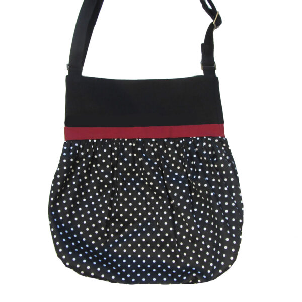 Sac noir pois blancs - Fourre-tout bandoulière avec boucle rouge - Image 3