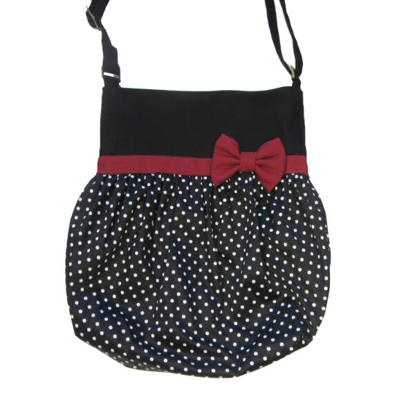 Sac noir pois blancs - Fourre-tout bandoulière avec boucle rouge - Image 2