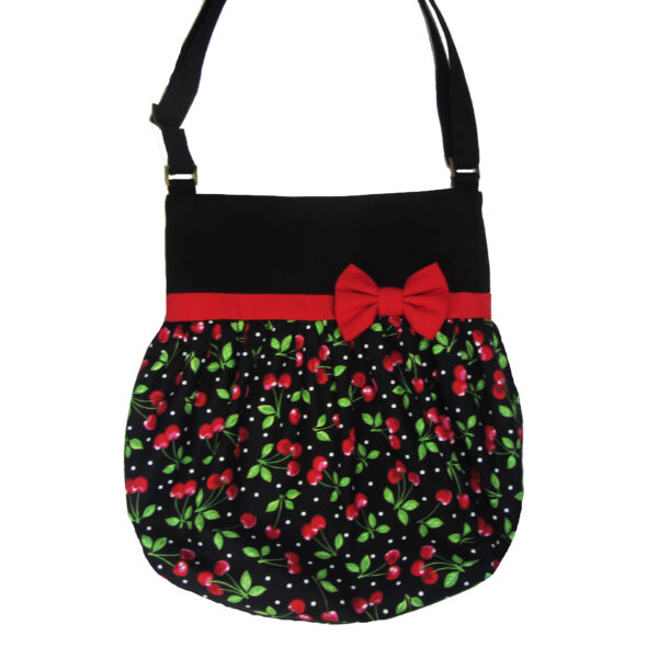 Sac cerises et pois - Fourre-tout bandoulière noeud rouge - Image 3