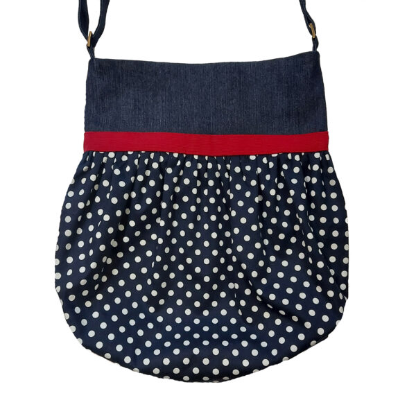 Fourre-tout bandoulière pois - Sac marine noeud rouge - Image 6