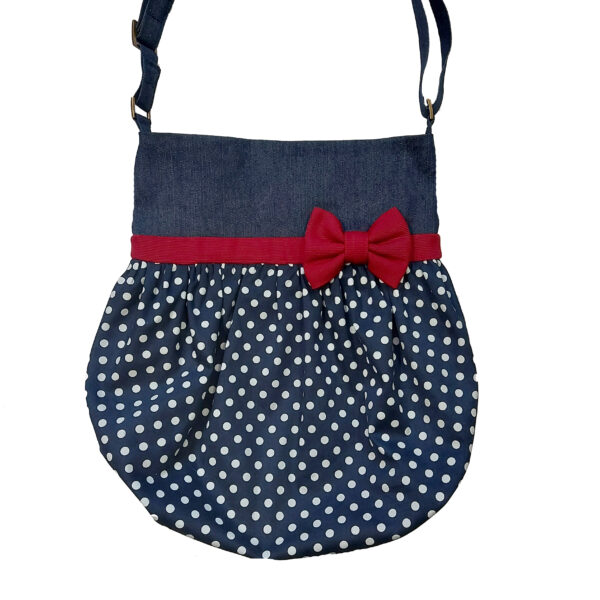 Fourre-tout bandoulière pois - Sac marine noeud rouge - Image 5