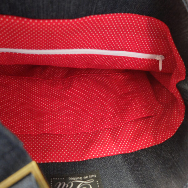 Fourre-tout bandoulière noeud en cuirette - Sac marine pois blancs - Image 3
