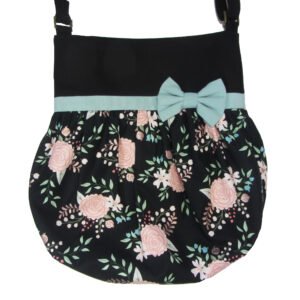 sac féminin à bandoulière avec noeud et motif fleuris, noir vert et rose