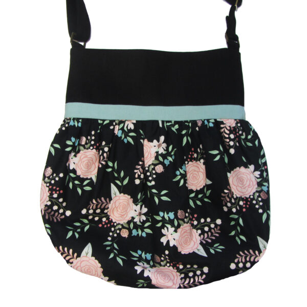 Fourre-tout bandoulière avec noeud - Sac féminin fleuris noir, rose - Image 3