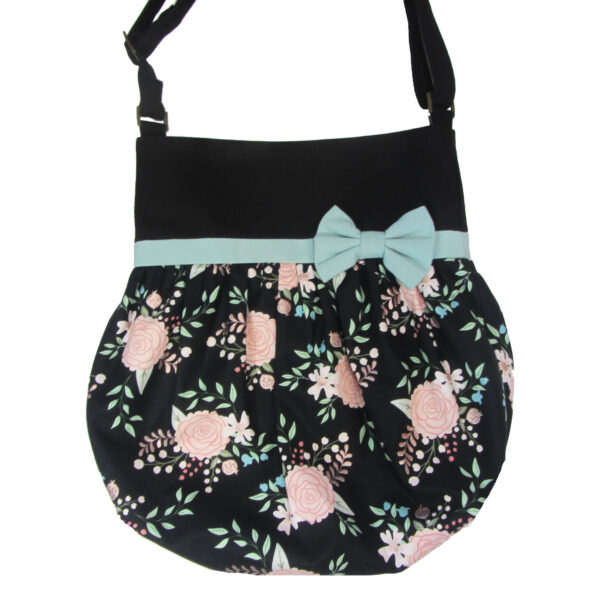 Fourre-tout bandoulière avec noeud - Sac féminin fleuris noir, rose - Image 2