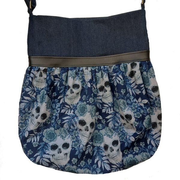 Sac tête de mort bleu - Fourre-tout bandoulière en denim - Image 5