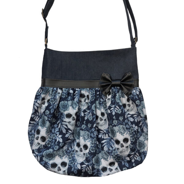 Sac tête de mort bleu - Fourre-tout bandoulière en denim - Image 4