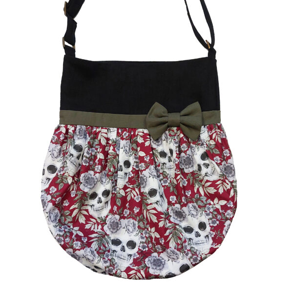 Fourre-tout bandoulière noir et rouge - Sac à main tête de mort - Image 5