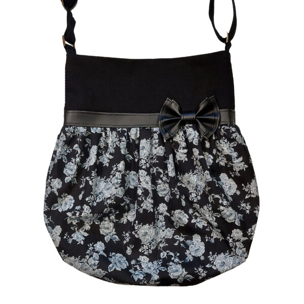 Sac noir et gris - Fourre-tout bandoulière fleuris boucle en cuirette - Image 3
