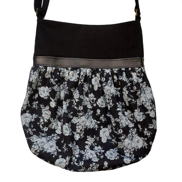 Sac noir et gris - Fourre-tout bandoulière fleuris boucle en cuirette - Image 4