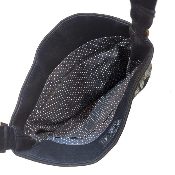 Sac noir et gris - Fourre-tout bandoulière fleuris boucle en cuirette - Image 7