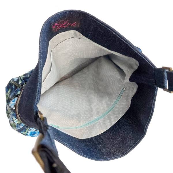 Fourre-tout bandoulière en denim bleu - Sac fleurs bleu, vert, blanc - Image 6