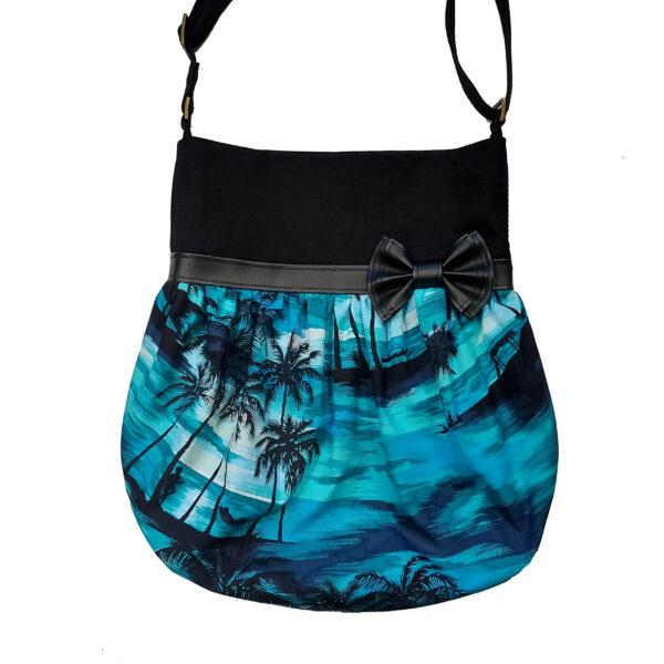Fourre-tout noir palmiers et plage turquoise - Sac bandoulière d'été - Image 2