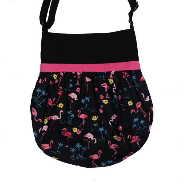 Fourre-tout bandoulière motif flamants roses - Sac noir et rose - Image 3