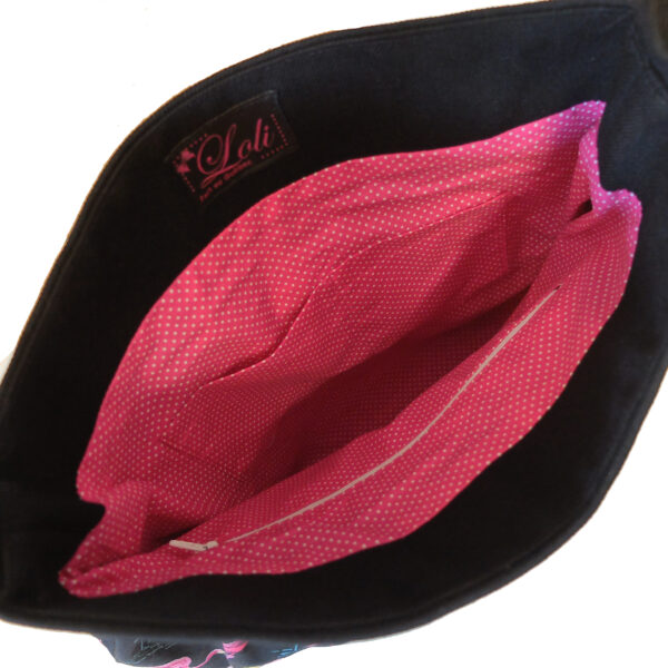 Fourre-tout bandoulière motif flamants roses - Sac noir et rose - Image 7