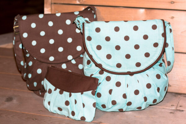 Sac bandoulière ajustable - Aqua et pois marron - Image 8