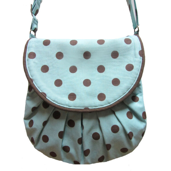 Sac bandoulière ajustable - Aqua et pois marron