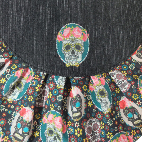 Sac tête de mort mexicaine en denim - Bandoulière ajustable - Image 5