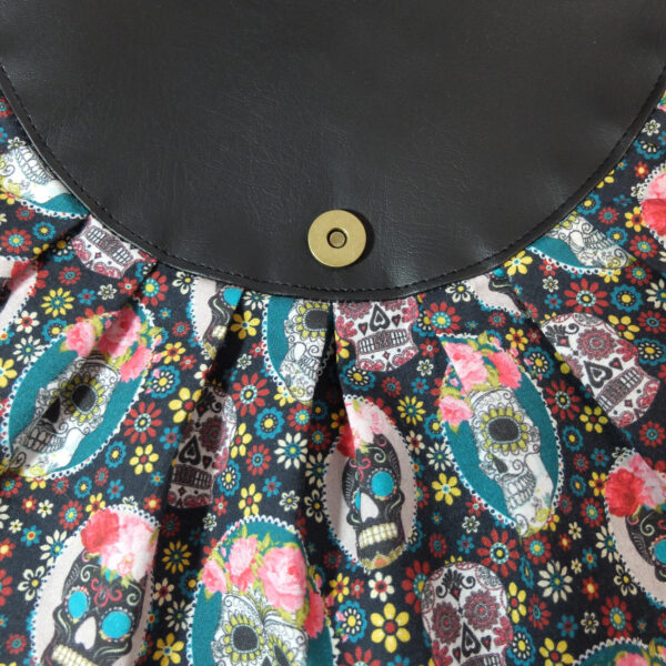 Sac tête de mort mexicaine en denim - Bandoulière ajustable - Image 4