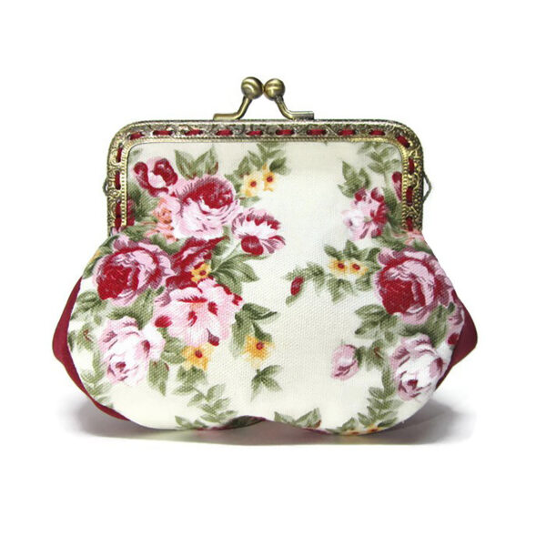 Porte-monnaie fleuri vintage crème, rouge, rose et vert