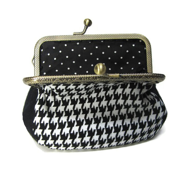 Porte-monnaie vintage pied de poule noir et blanc - Image 3