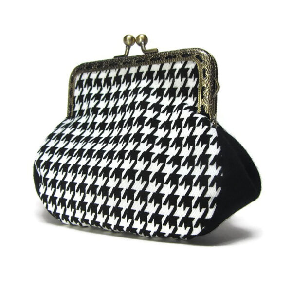 Porte-monnaie vintage pied de poule noir et blanc - Image 2