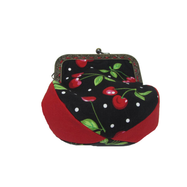 Porte-monnaie fermoir métal - Pochette retro cerise rouge et noir - Image 8