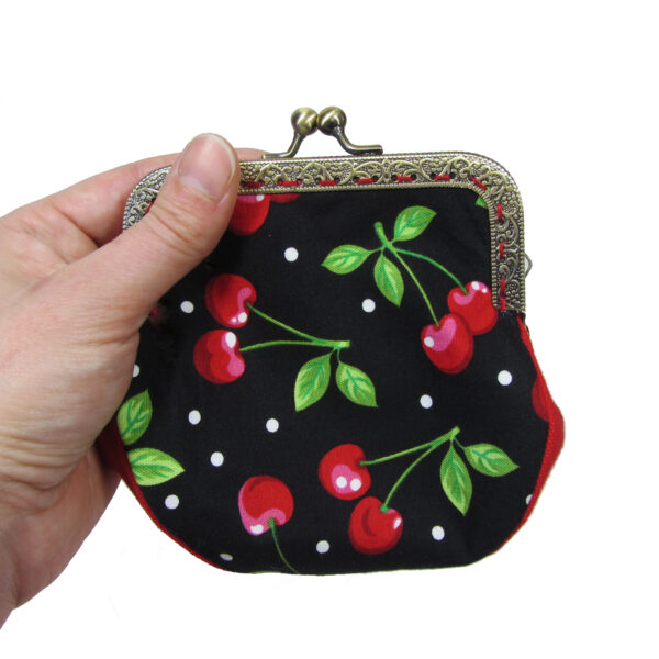 Porte-monnaie fermoir métal - Pochette retro cerise rouge et noir - Image 3