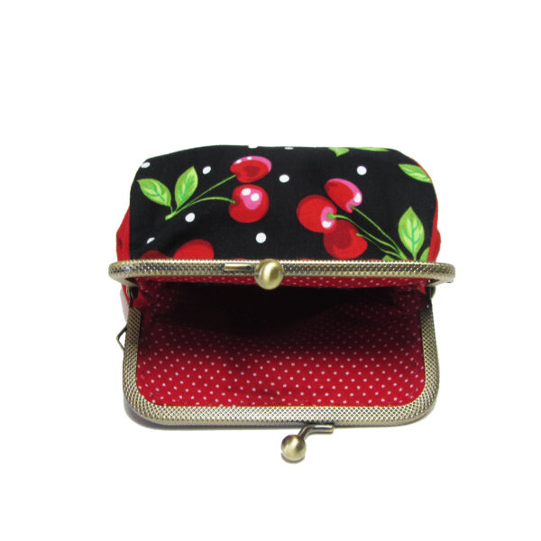 Porte-monnaie fermoir métal - Pochette retro cerise rouge et noir - Image 5
