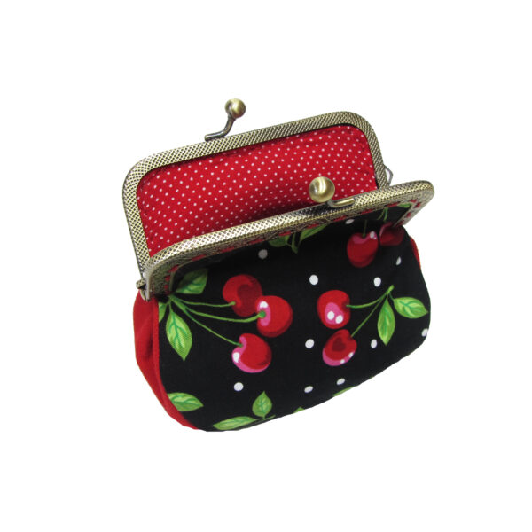 Porte-monnaie fermoir métal - Pochette retro cerise rouge et noir - Image 7
