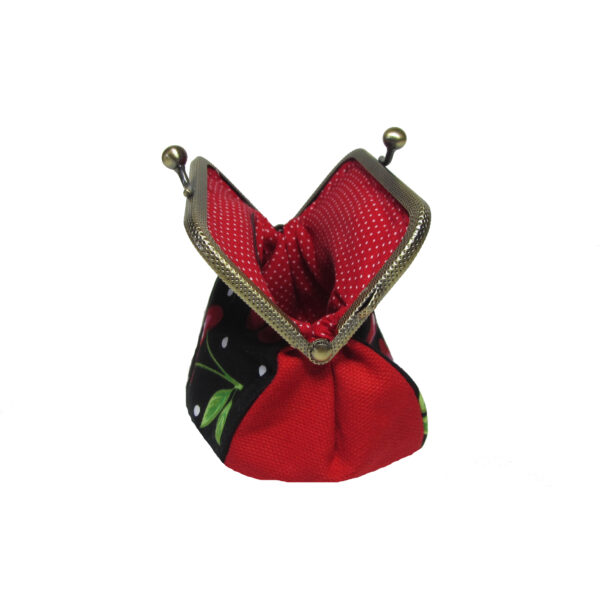 Porte-monnaie fermoir métal - Pochette retro cerise rouge et noir - Image 6