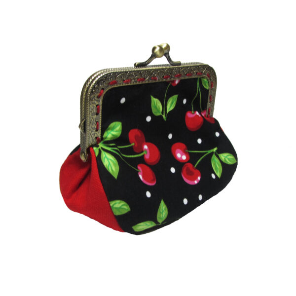 Porte-monnaie fermoir métal - Pochette retro cerise rouge et noir - Image 4