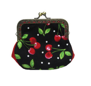 Porte-monnaie fermoir métal - Pochette retro cerise rouge et noir