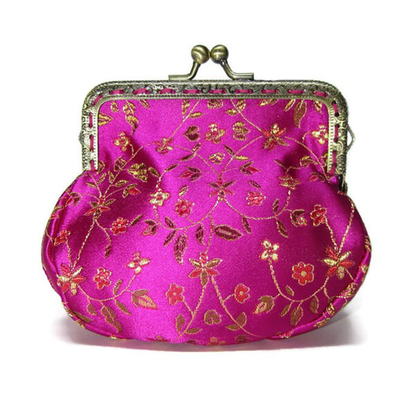 Porte-monnaie chic en satin japonais rose et broderie dorée