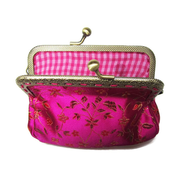 Porte-monnaie chic en satin japonais rose et broderie dorée - Image 3