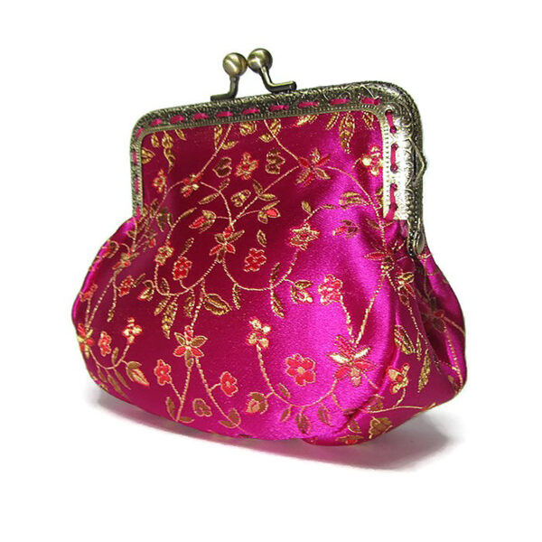 Porte-monnaie chic en satin japonais rose et broderie dorée - Image 2