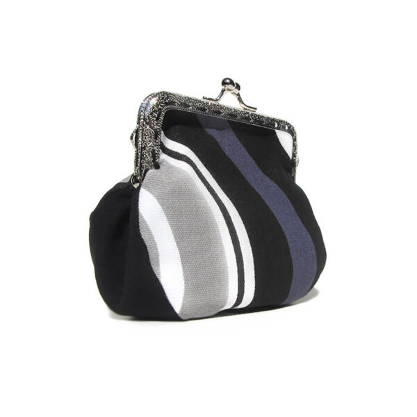 Porte-monnaie vintage mauve, blanc, gris et noir - Fermoir en métal - Image 3
