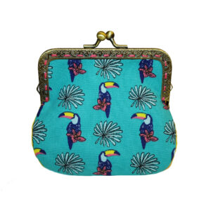 Porte-monnaie vintage toucans - Turquoise, rose et jaune