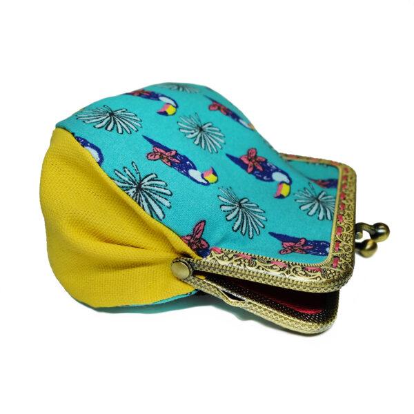 Porte-monnaie vintage toucans - Turquoise, rose et jaune - Image 3