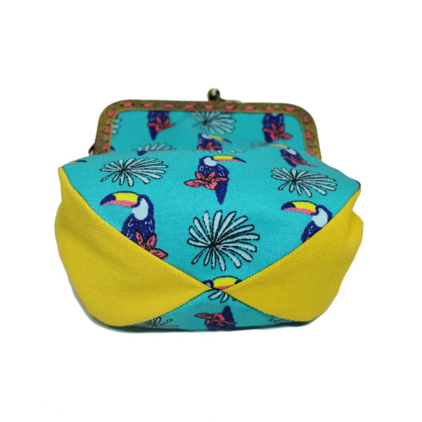 Porte-monnaie vintage toucans - Turquoise, rose et jaune - Image 4