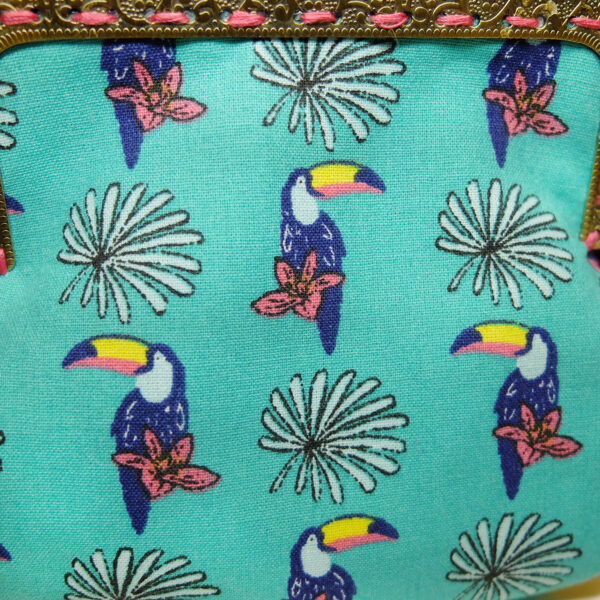 Porte-monnaie vintage toucans - Turquoise, rose et jaune - Image 8