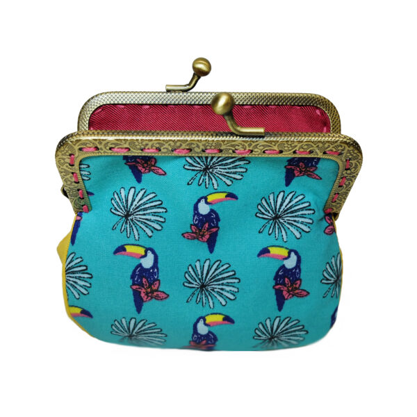 Porte-monnaie vintage toucans - Turquoise, rose et jaune - Image 6